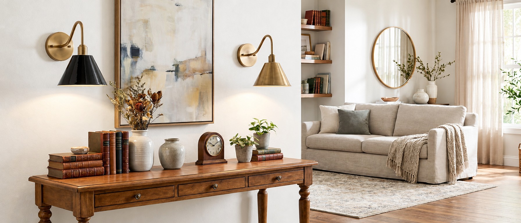 Narix wall sconces styled in a warm living space