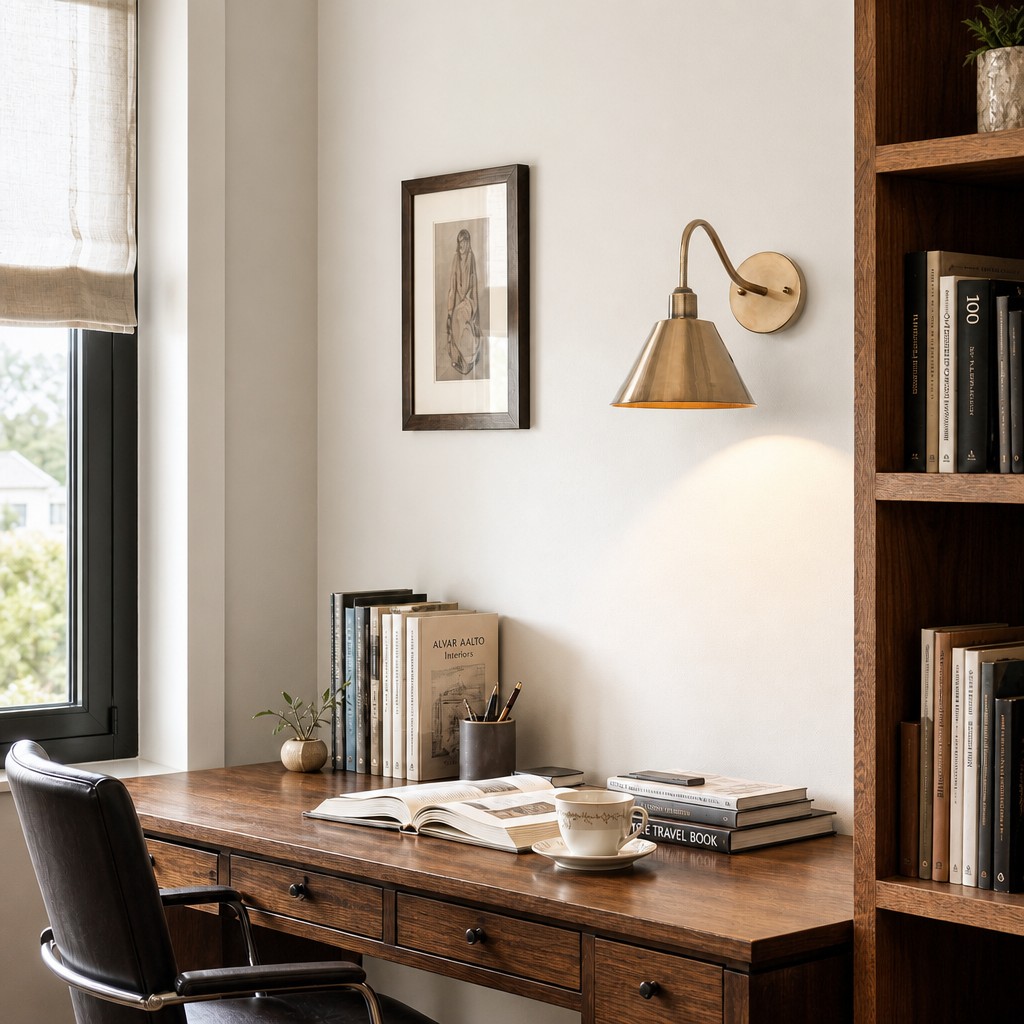 Narix wall sconce above a writing desk