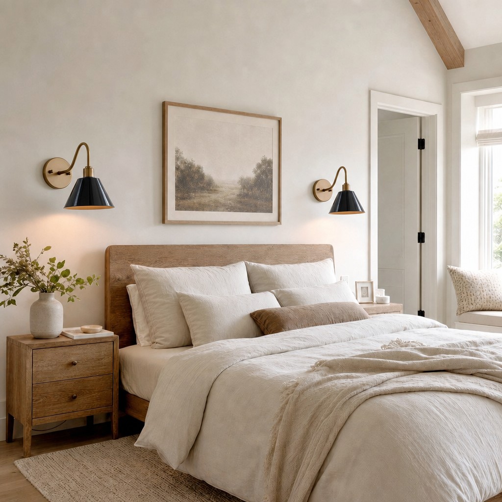 Narix wall sconces beside a bed