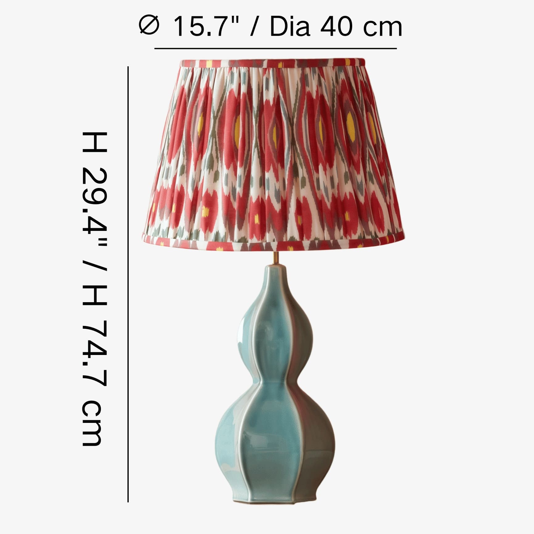 Thalune table lamp size diagram showing 15.7 inch diameter and 29.4 inch height