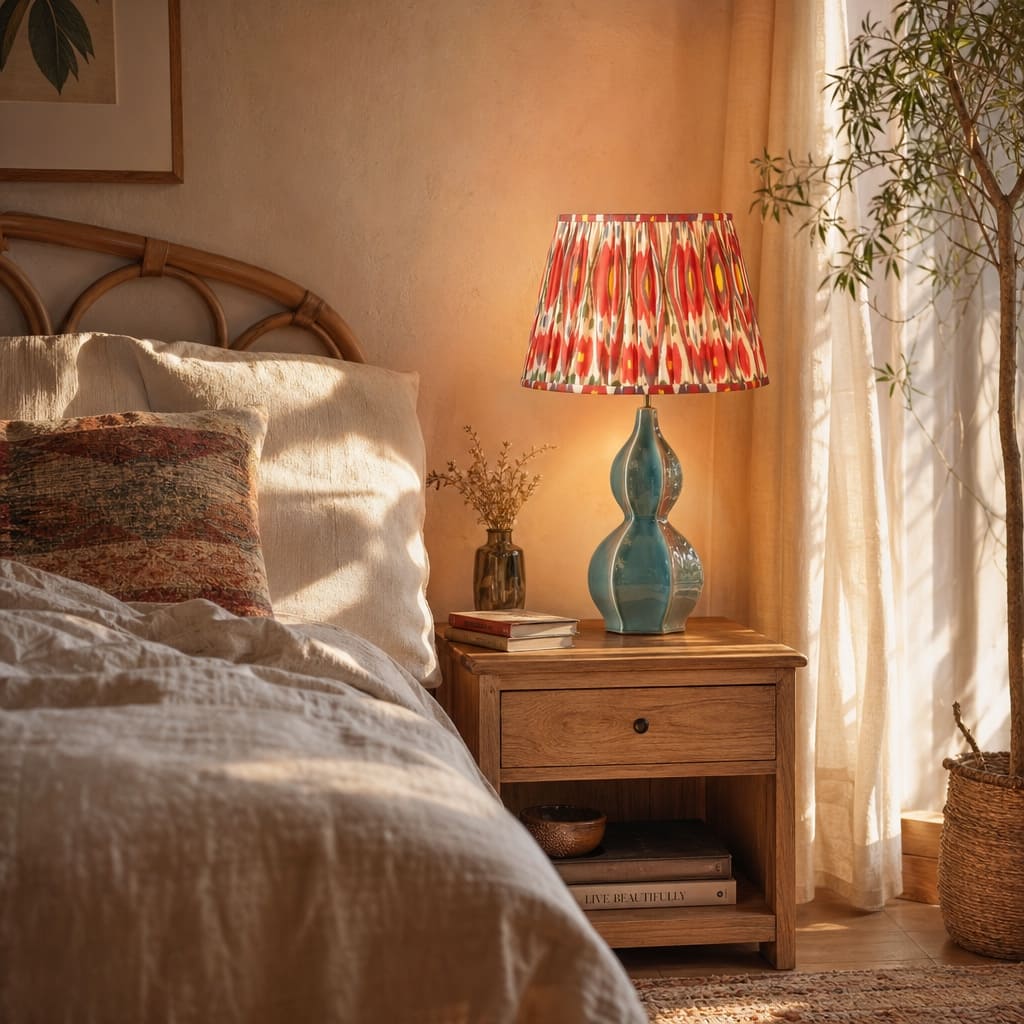 Thalune table lamp styled beside a bed