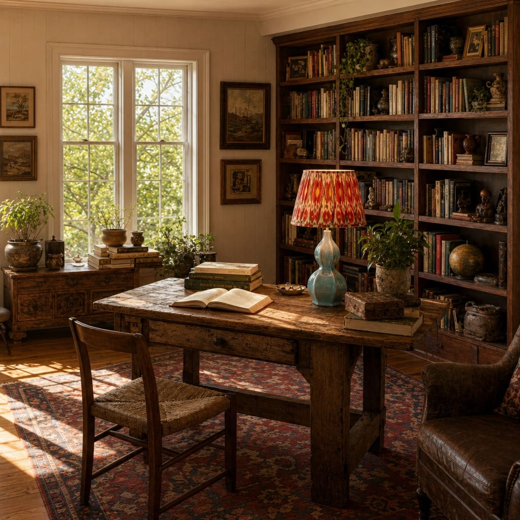 Thalune table lamp in a library living room