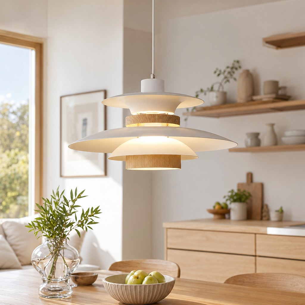 Modern Minimalist Layered Hanging Light in a bright dining space