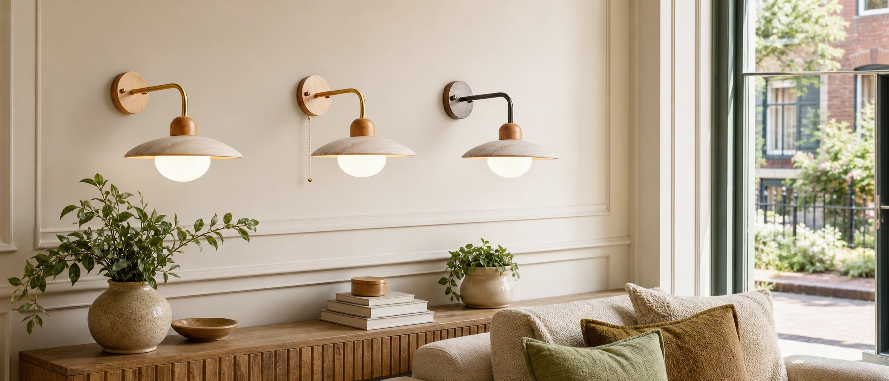 Discra wall sconces styled in a bright living room