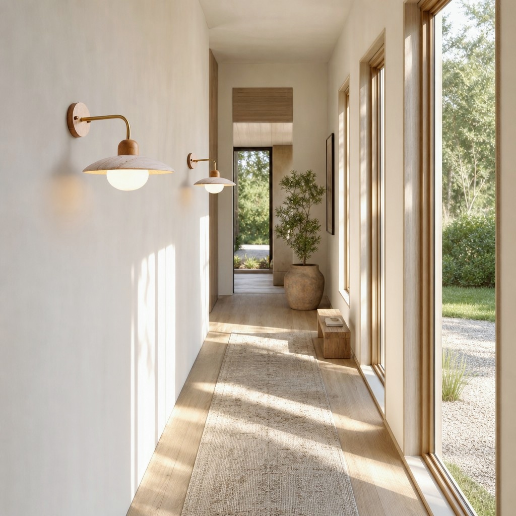 Discra wall lamps lighting a bright hallway