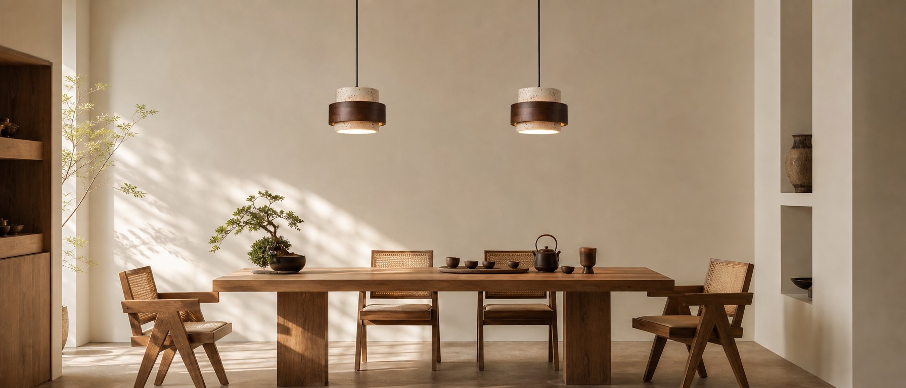 MokuStone pendant lamps above a modern dining table