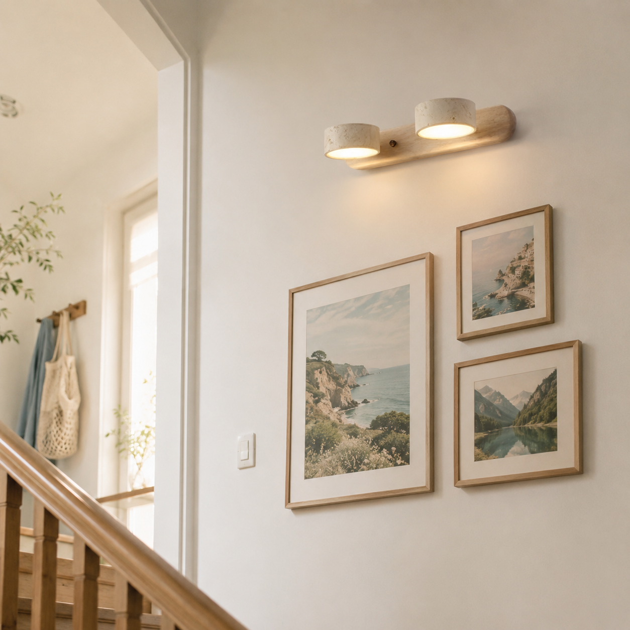 Travira wall sconce lighting a hallway wall