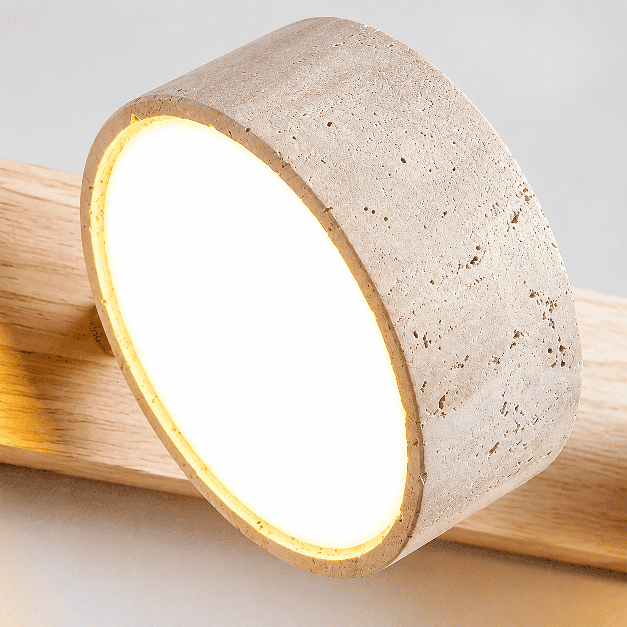 Close-up of illuminated travertine shade