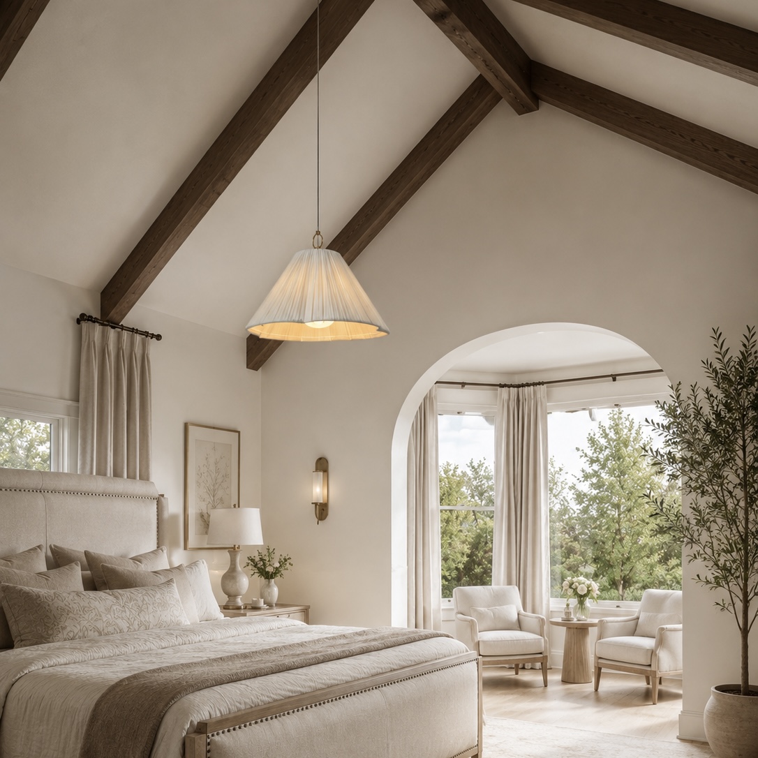 Luminella pendant in a warm bedroom setting