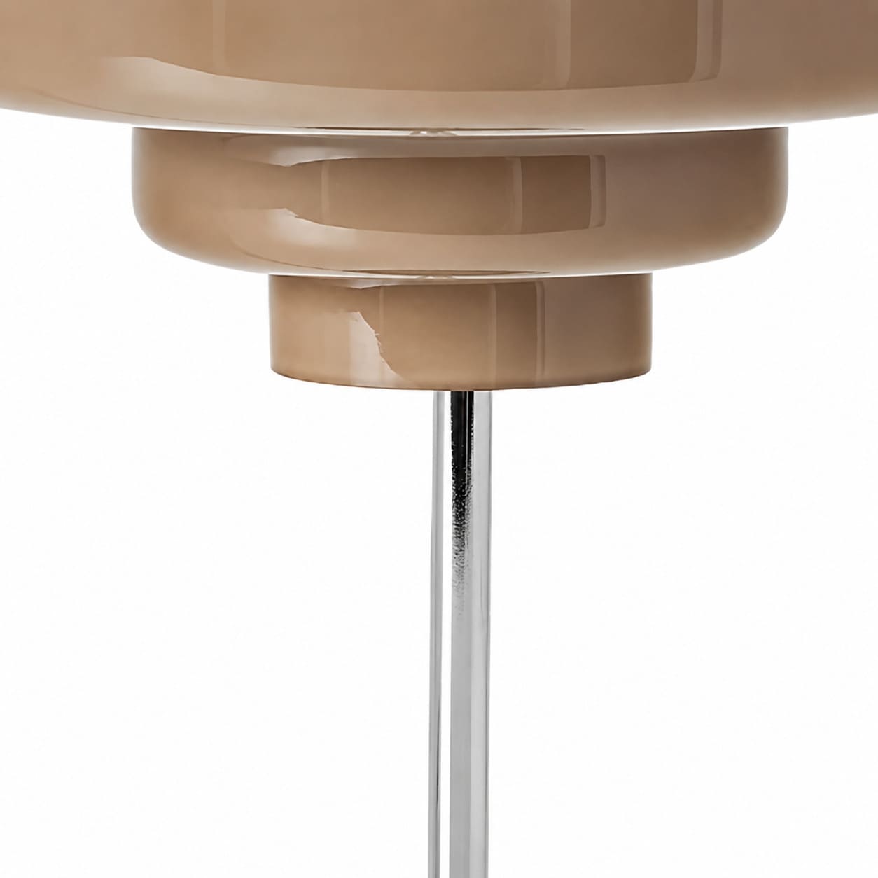 Detail of the tiered glass shade and chrome stem