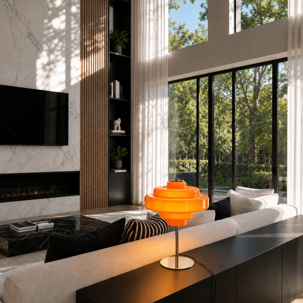 Koloro glass table lamp styled in a living room