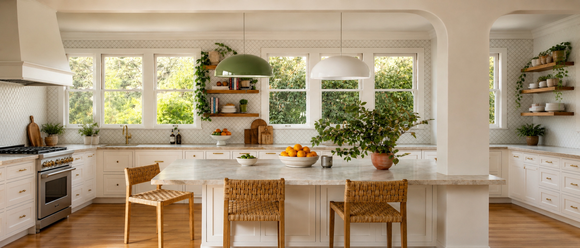 Haelen pendant lights over a kitchen island