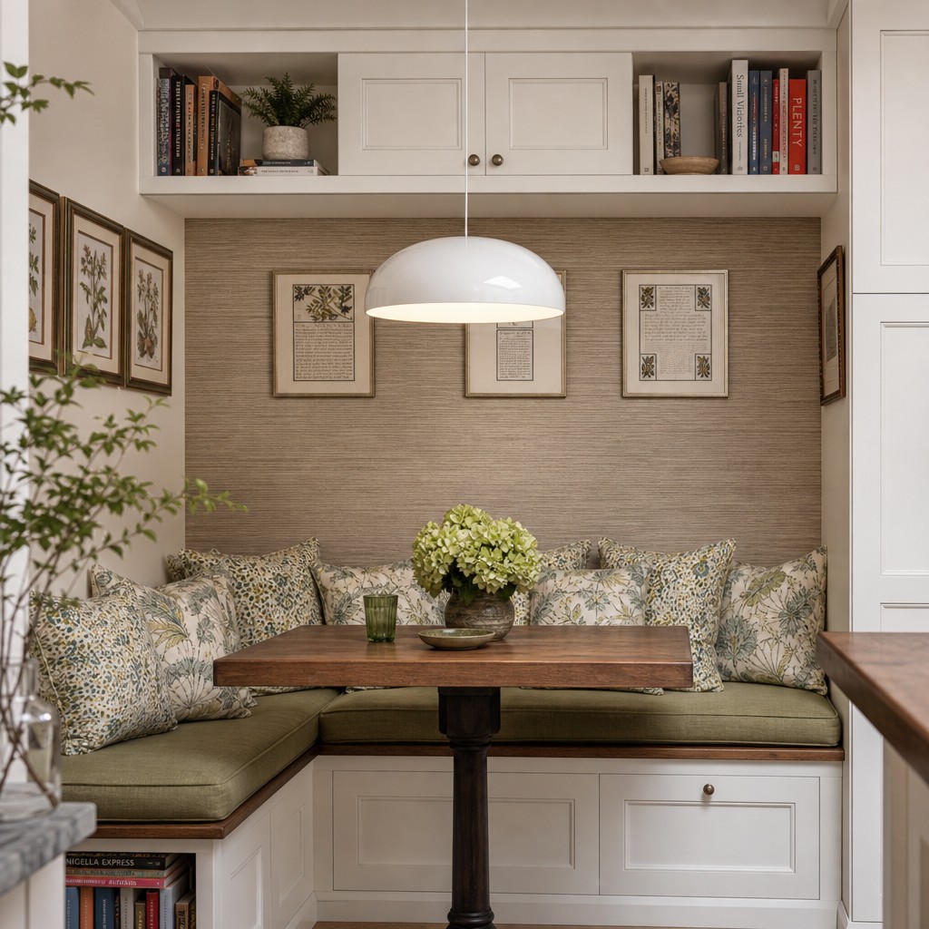 Haelen white pendant in a built-in dining corner