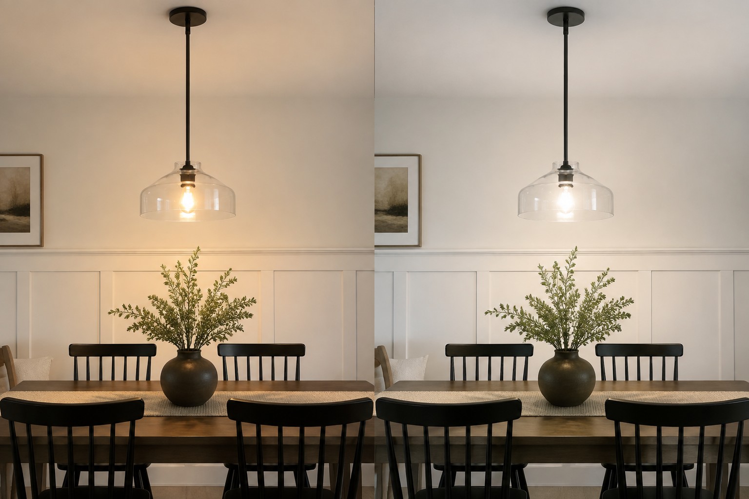 Hanton pendant light appearing different under warm and neutral white bulbs