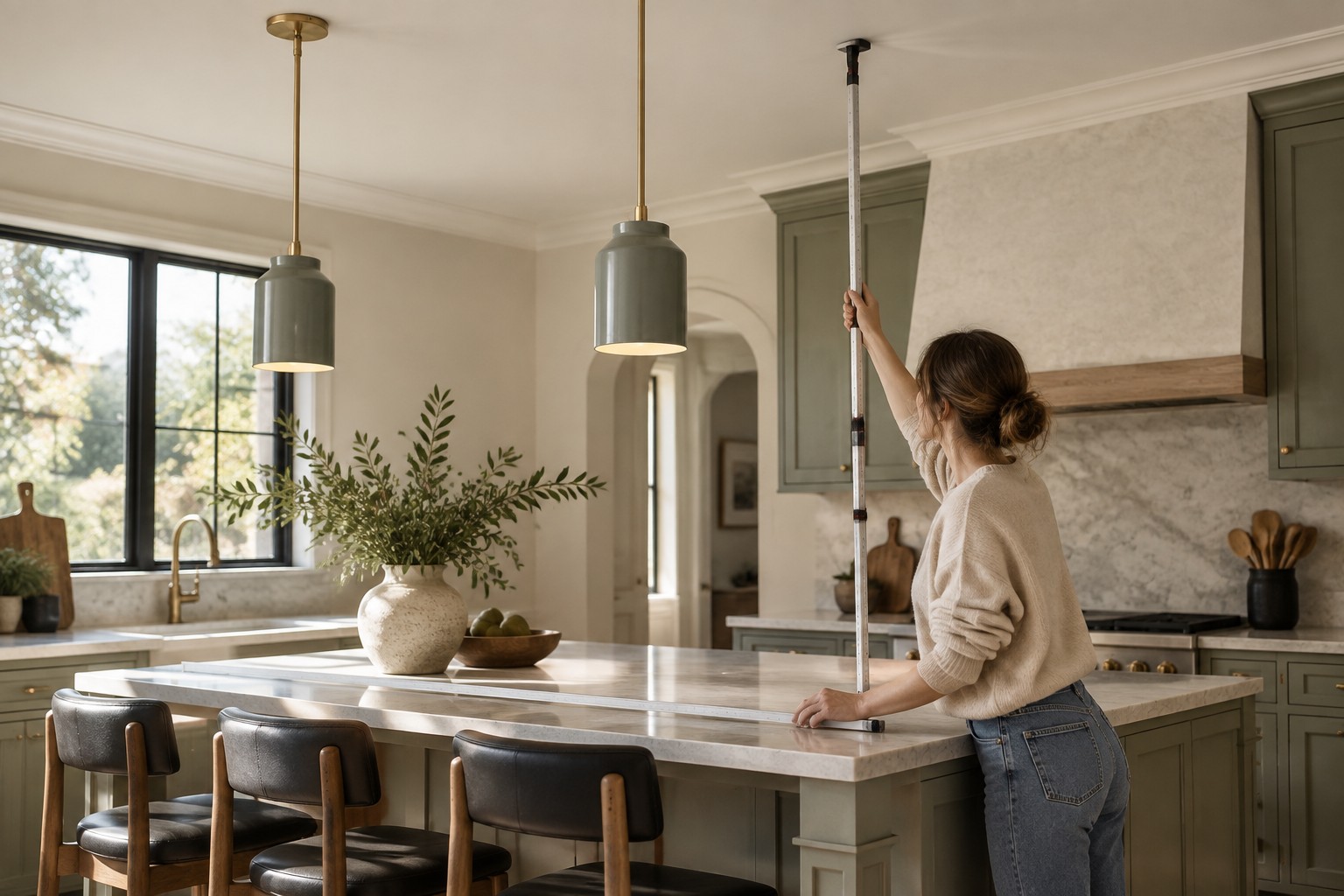 Measuring a kitchen island before ordering a pendant light online