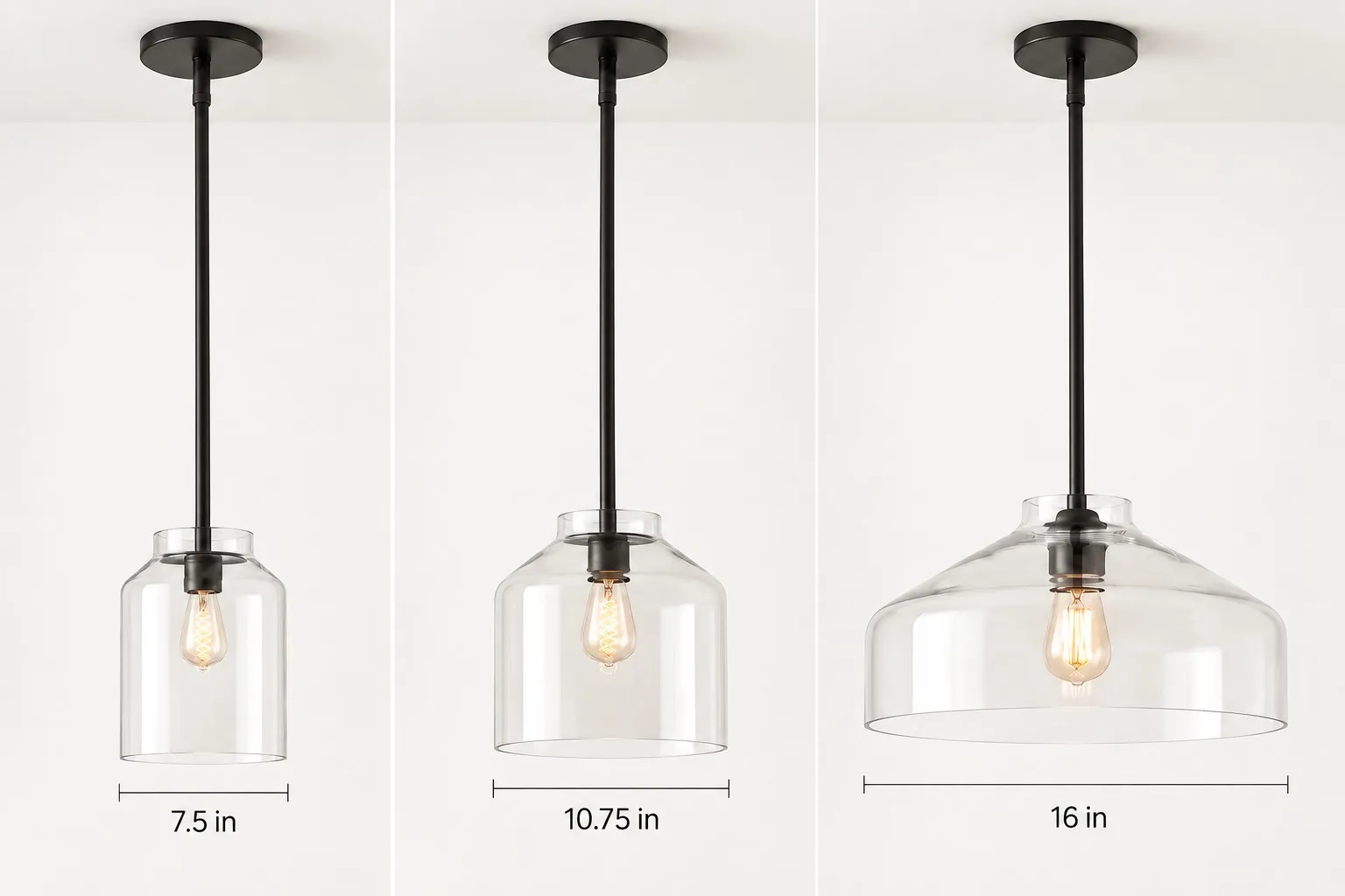 Hanton Pendant Light diameter options shown for kitchen island size comparison