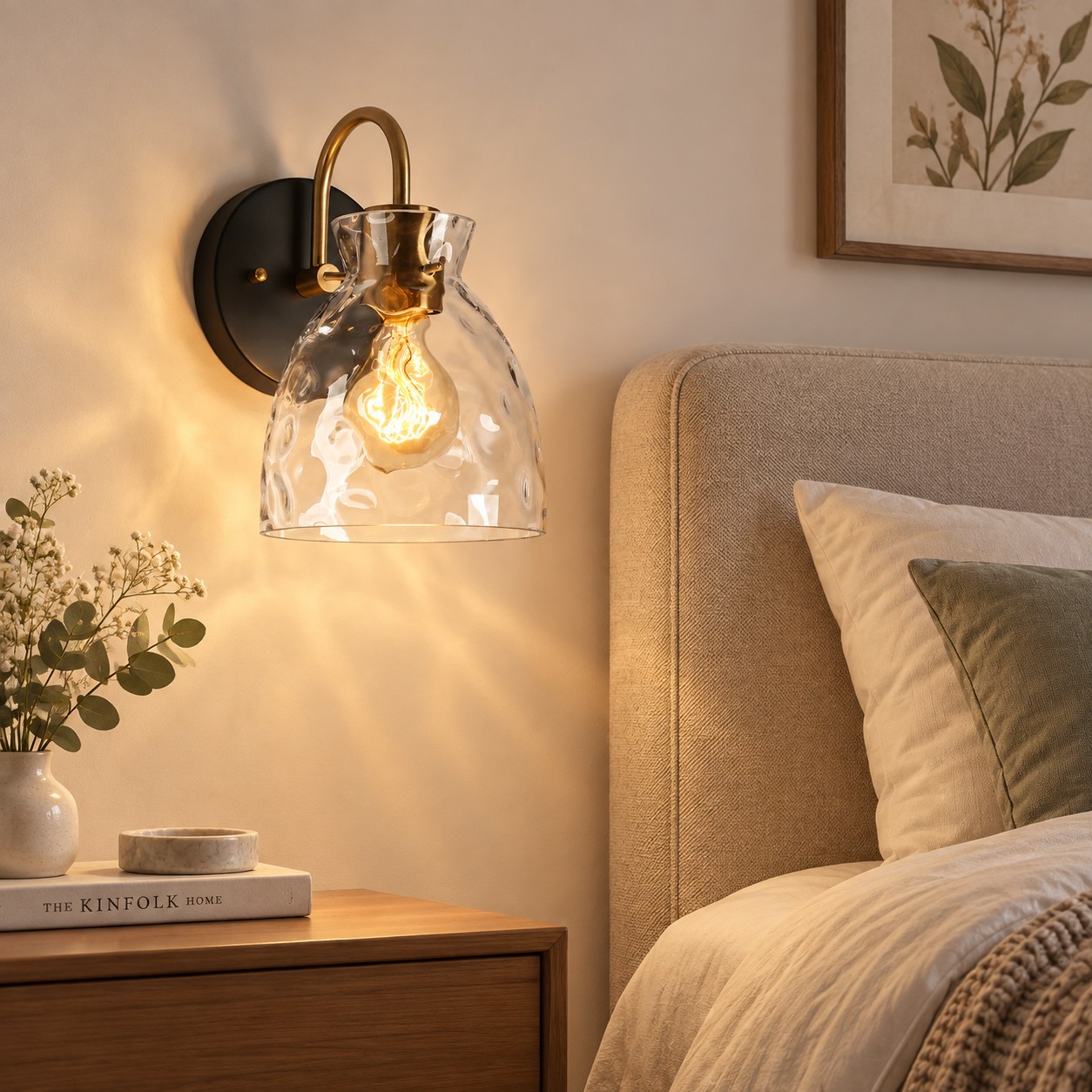 Textured Glass Wall Sconce with a clear shade and a visible bulb