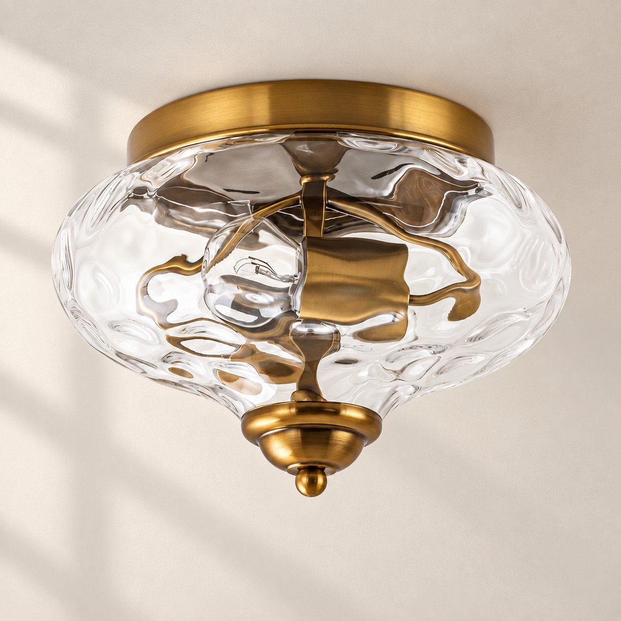 Two-Light Hammered Ceiling Light with four finishes and a broad glass cover