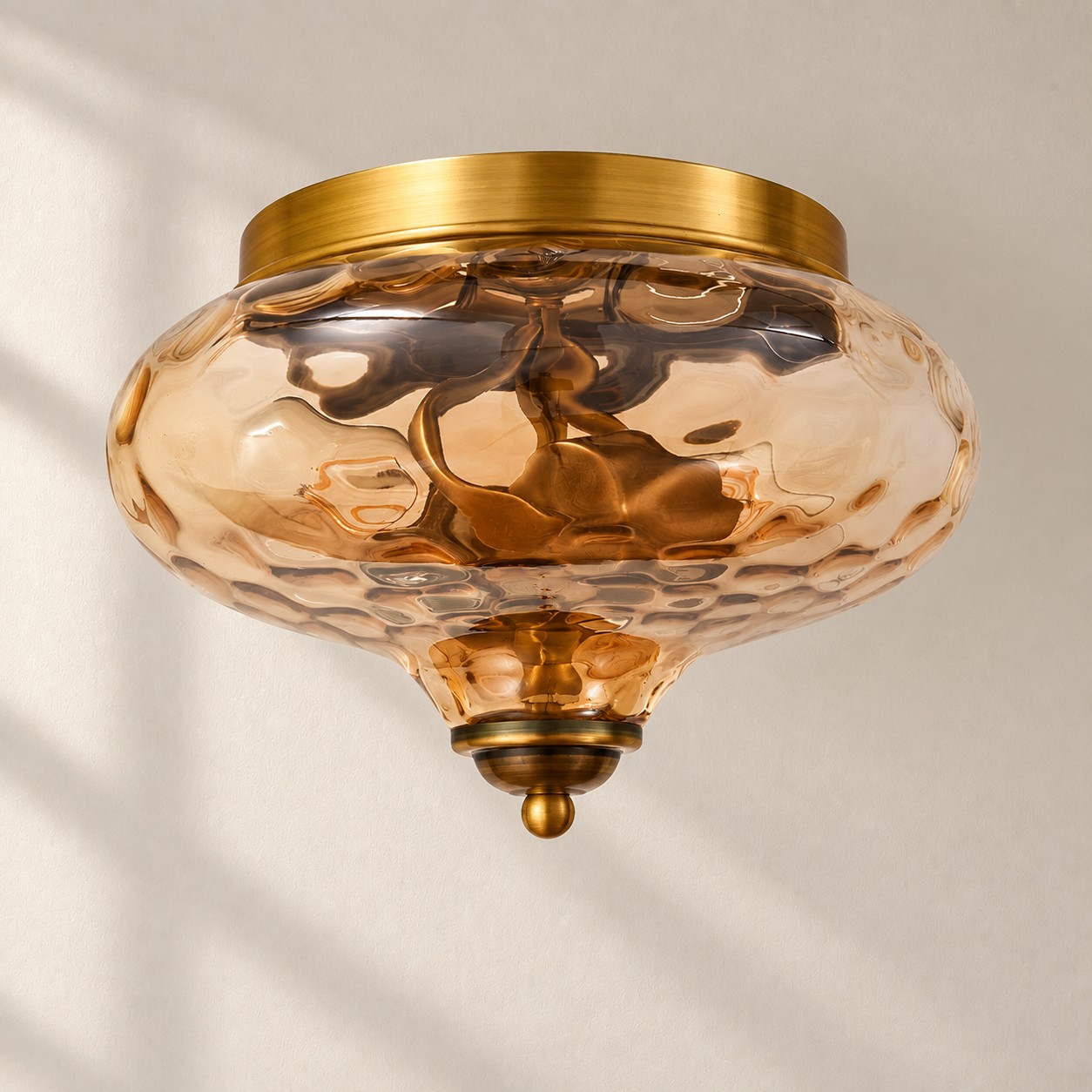 Two-Light Hammered Ceiling Light with four finishes and a broad glass cover