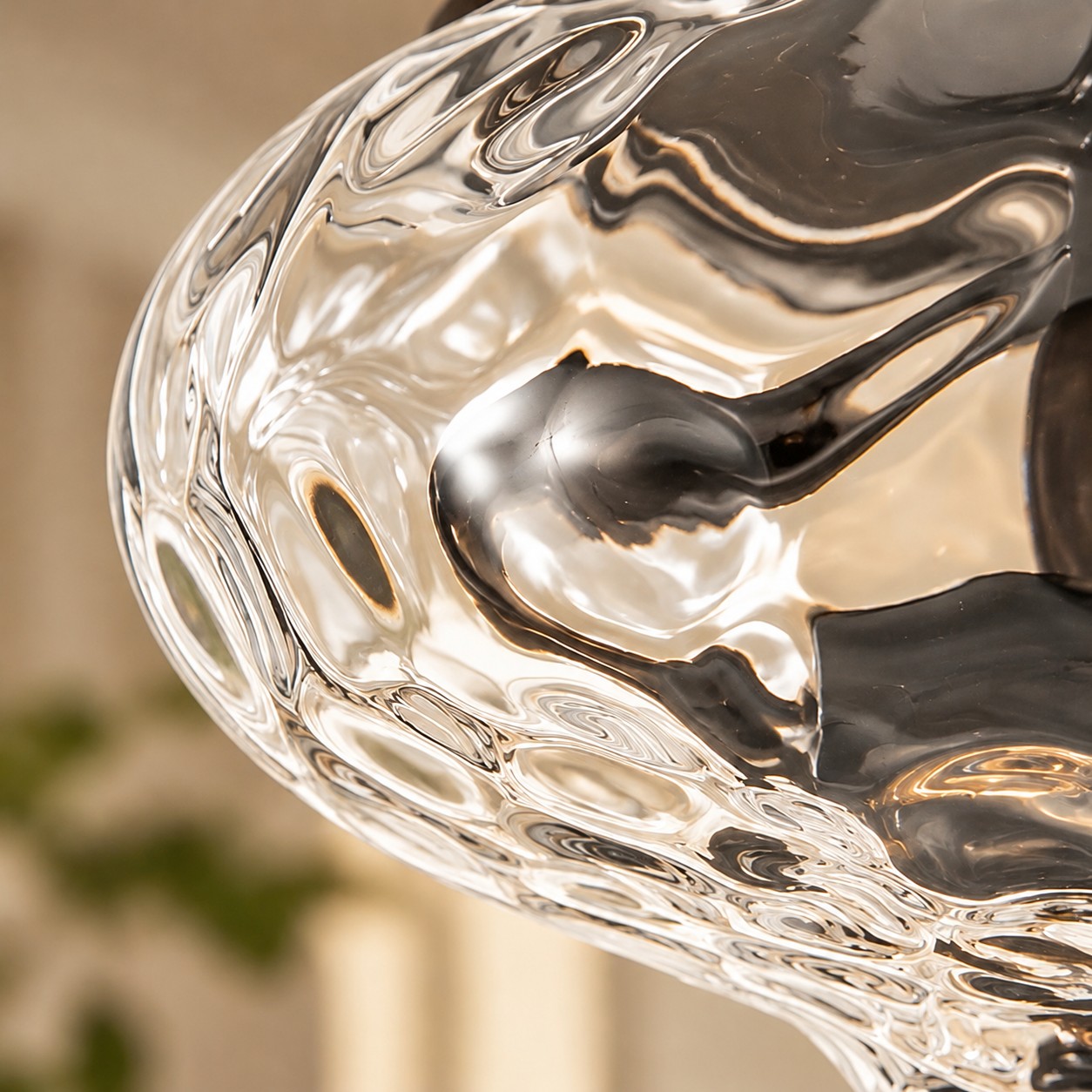 Two-Light Hammered Ceiling Light with four finishes and a broad glass cover