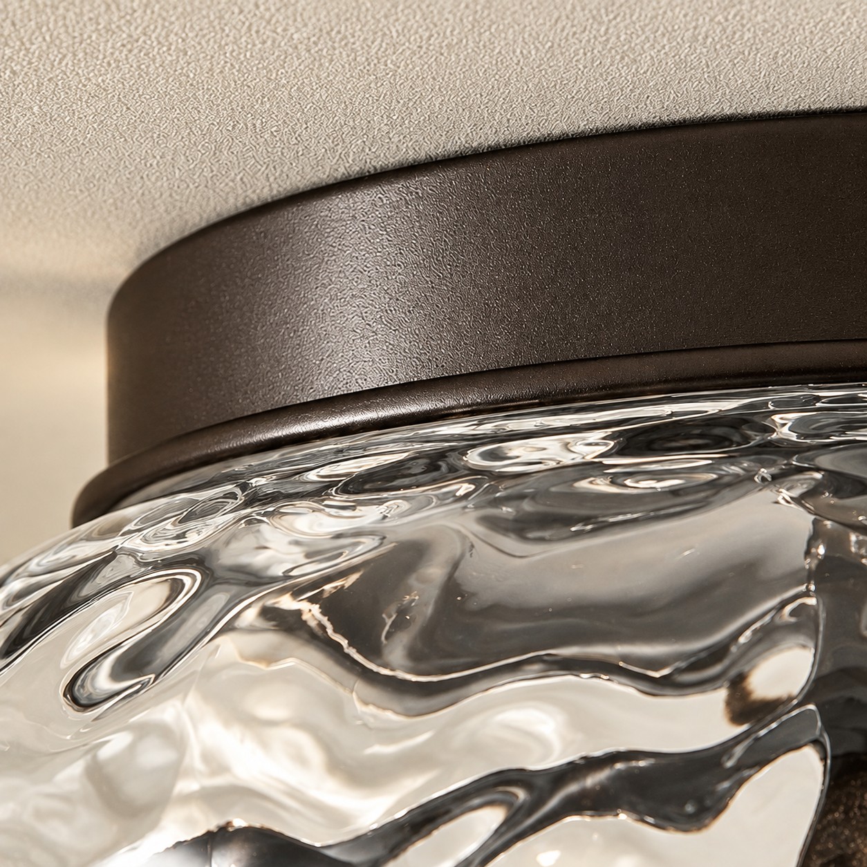 Two-Light Hammered Ceiling Light with four finishes and a broad glass cover