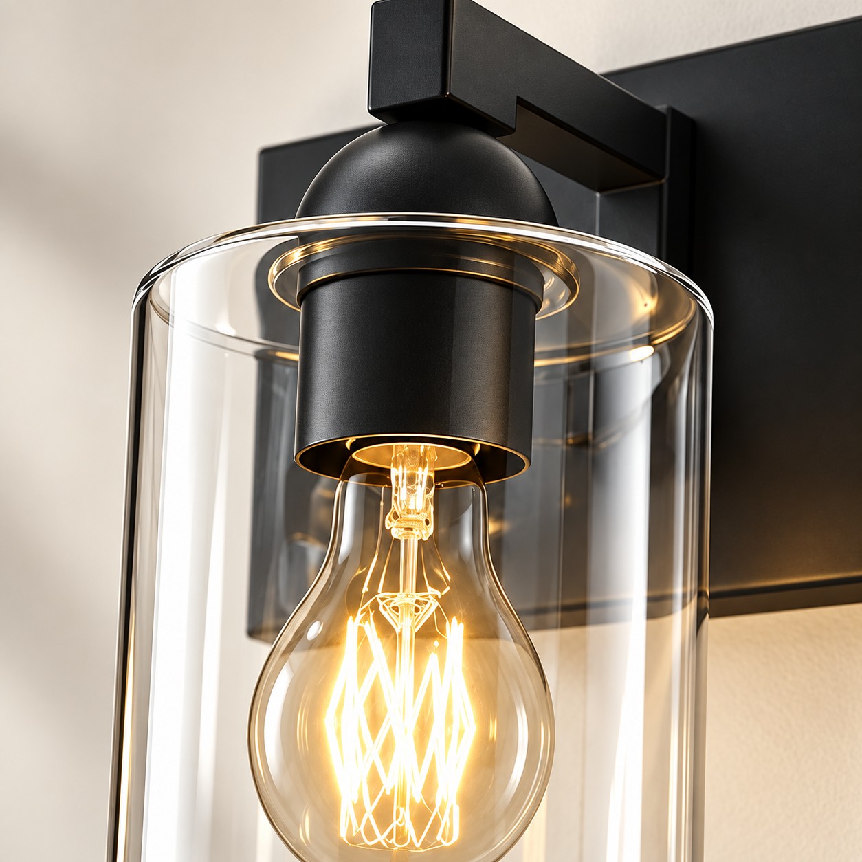 Glass Bathroom Vanity Light with one to six lights and a metal wall bar