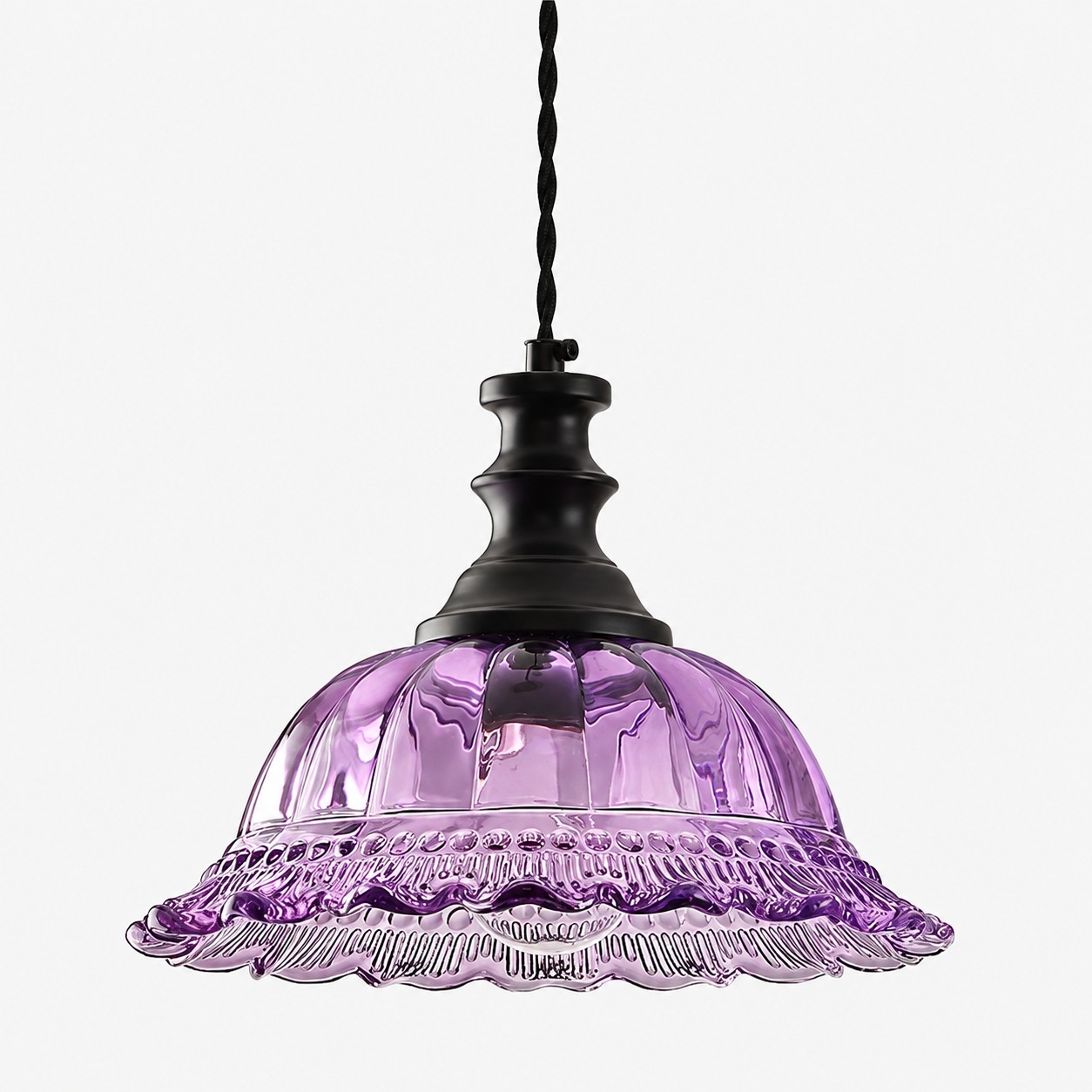 Vintage Fluted Glass Pendant with brass or black metal and coloured glass