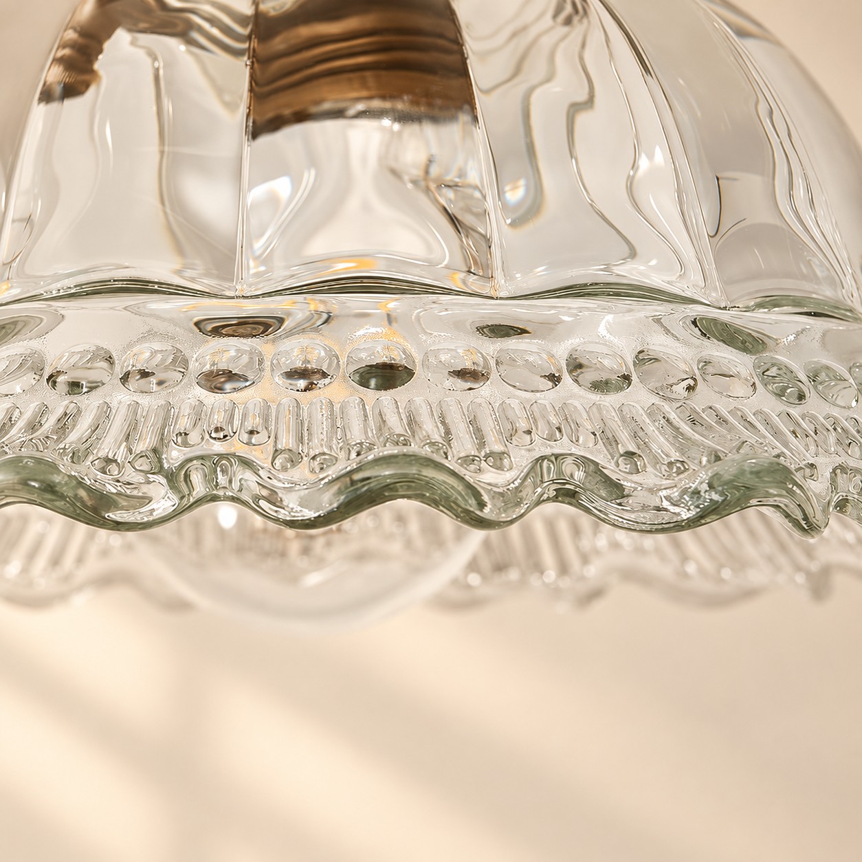 Vintage Fluted Glass Pendant with brass or black metal and coloured glass