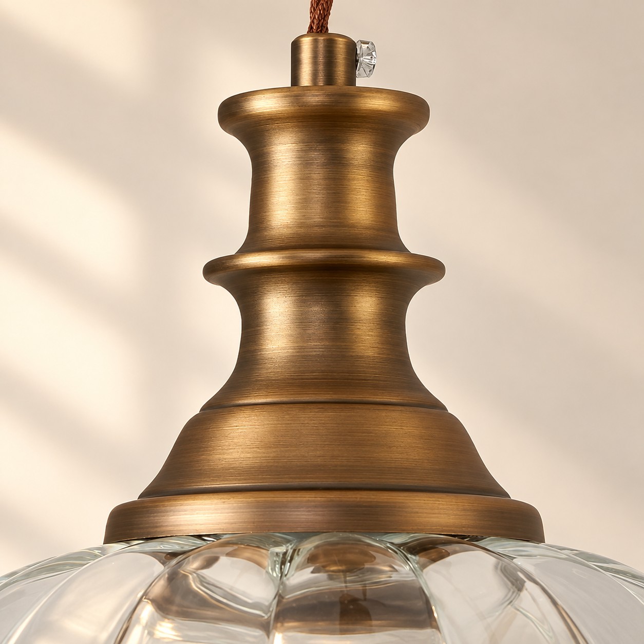 Vintage Fluted Glass Pendant with brass or black metal and coloured glass