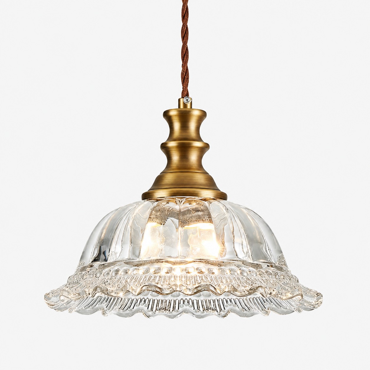 Vintage Fluted Glass Pendant with brass or black metal and coloured glass
