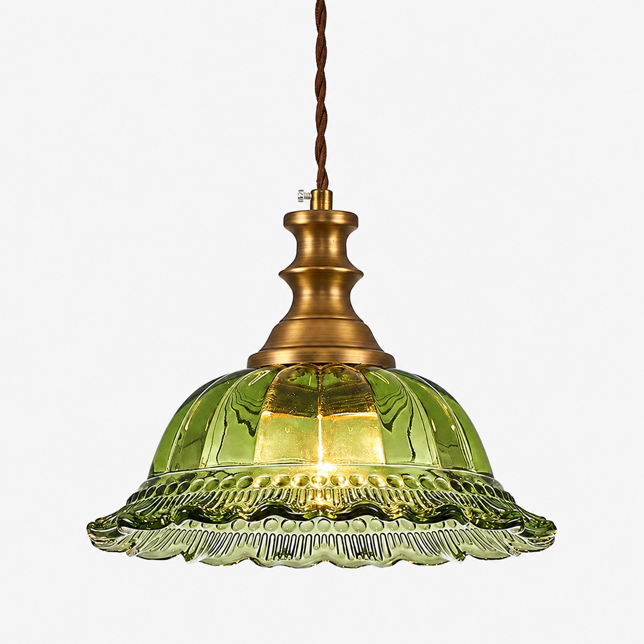 Vintage Fluted Glass Pendant with brass or black metal and coloured glass