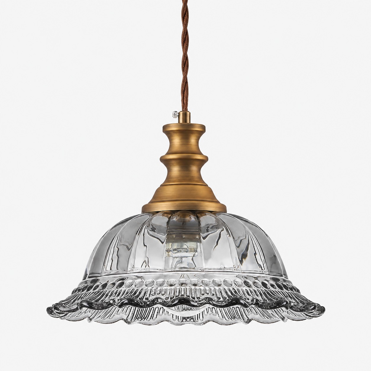 Vintage Fluted Glass Pendant with brass or black metal and coloured glass