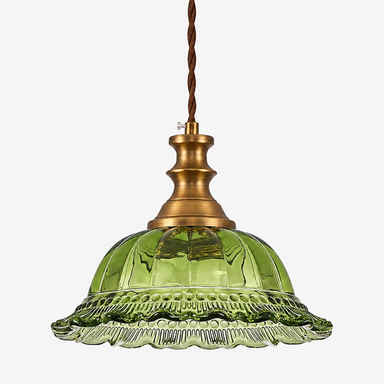 Vintage Fluted Glass Pendant with brass or black metal and coloured glass