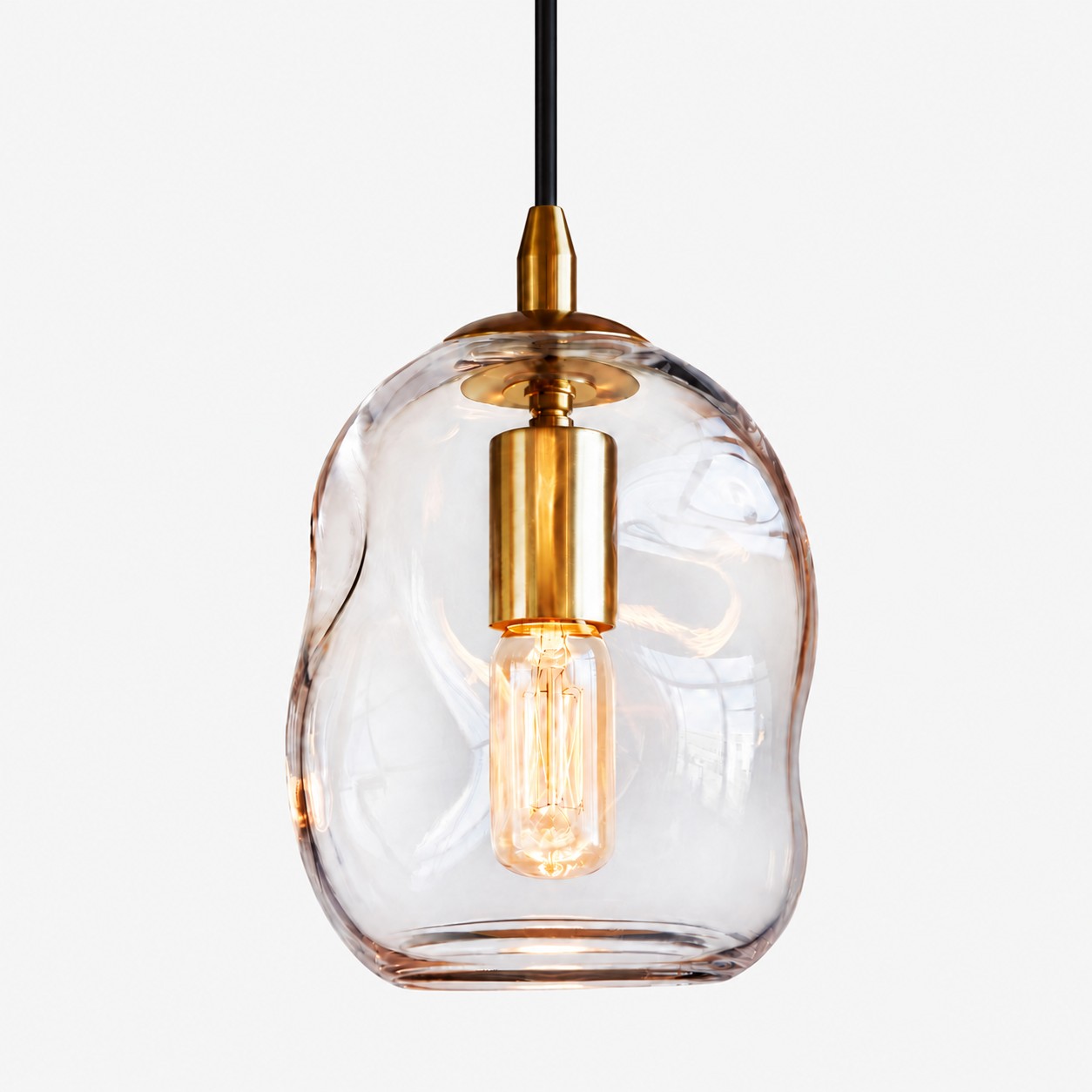Hand-Blown Glass Globe Pendant with clear glass and a rounded shade