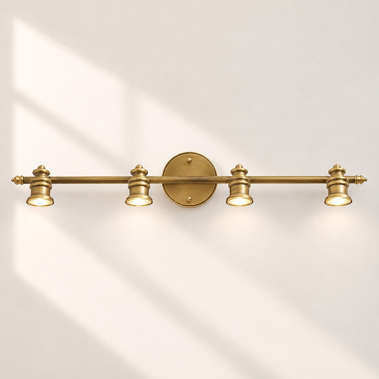 Aurelia Brass Vanity Wall Light with one to five heads and a linear wall bar