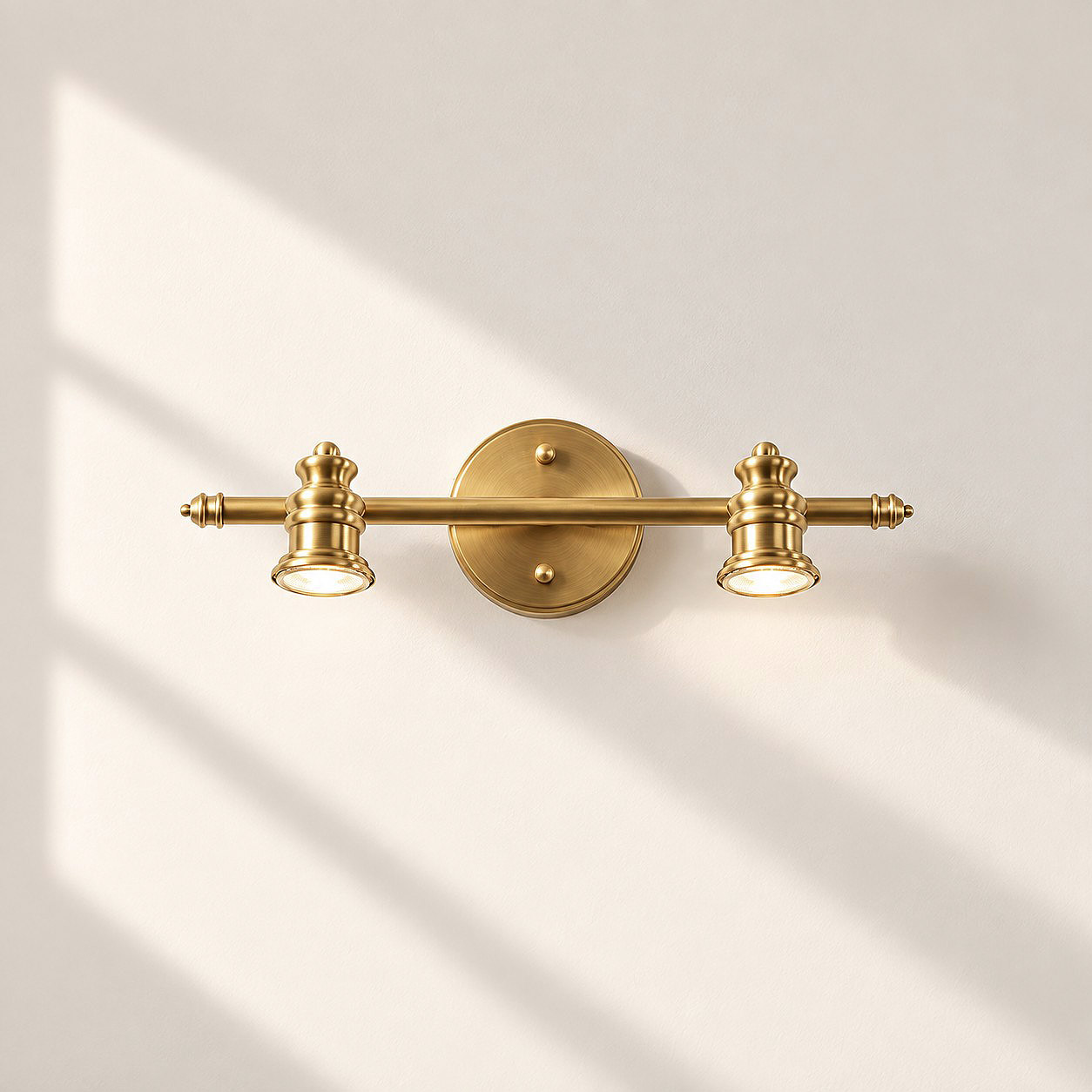 Aurelia Brass Vanity Wall Light with one to five heads and a linear wall bar