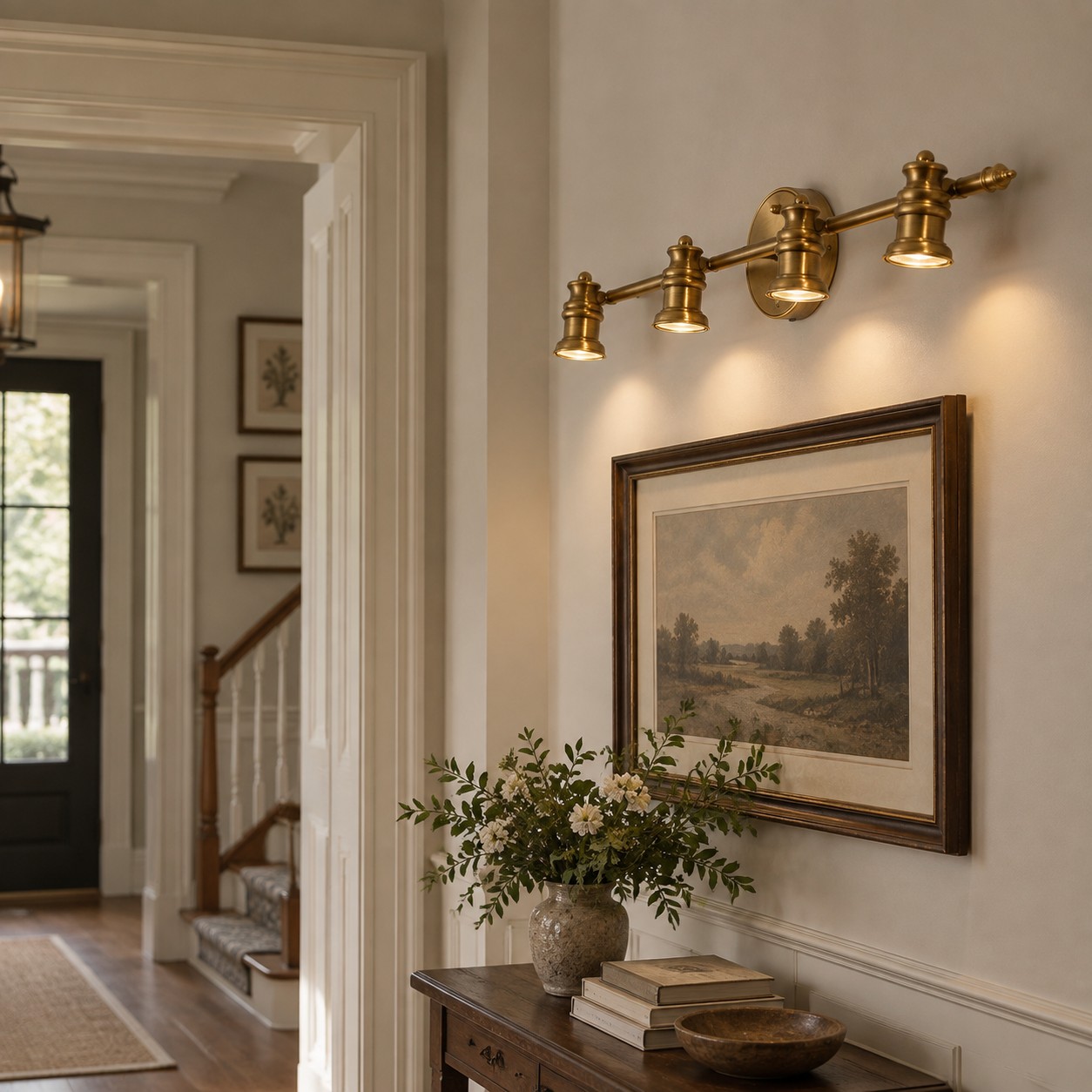 Aurelia Brass Vanity Wall Light with one to five heads and a linear wall bar
