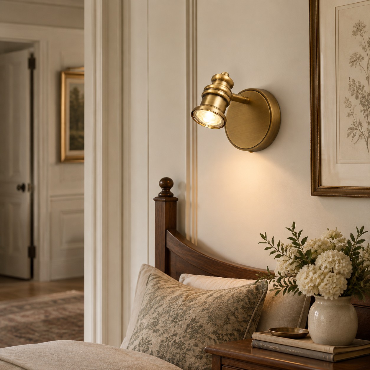 Aurelia Brass Vanity Wall Light with one to five heads and a linear wall bar