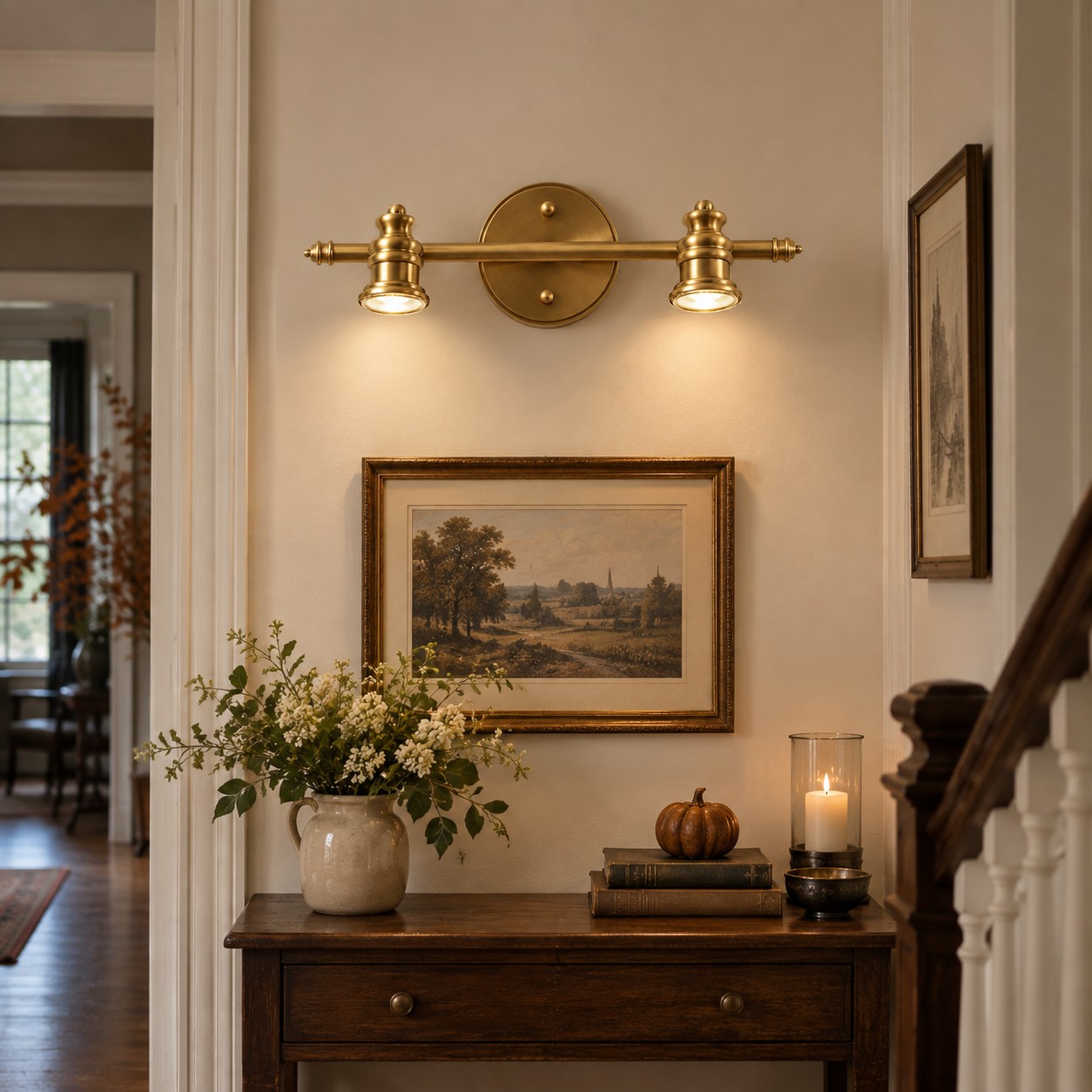 Aurelia Brass Vanity Wall Light with one to five heads and a linear wall bar