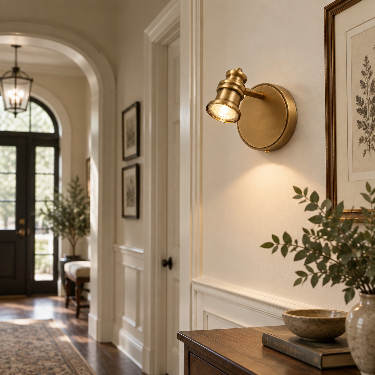 Aurelia Brass Vanity Wall Light with one to five heads and a linear wall bar