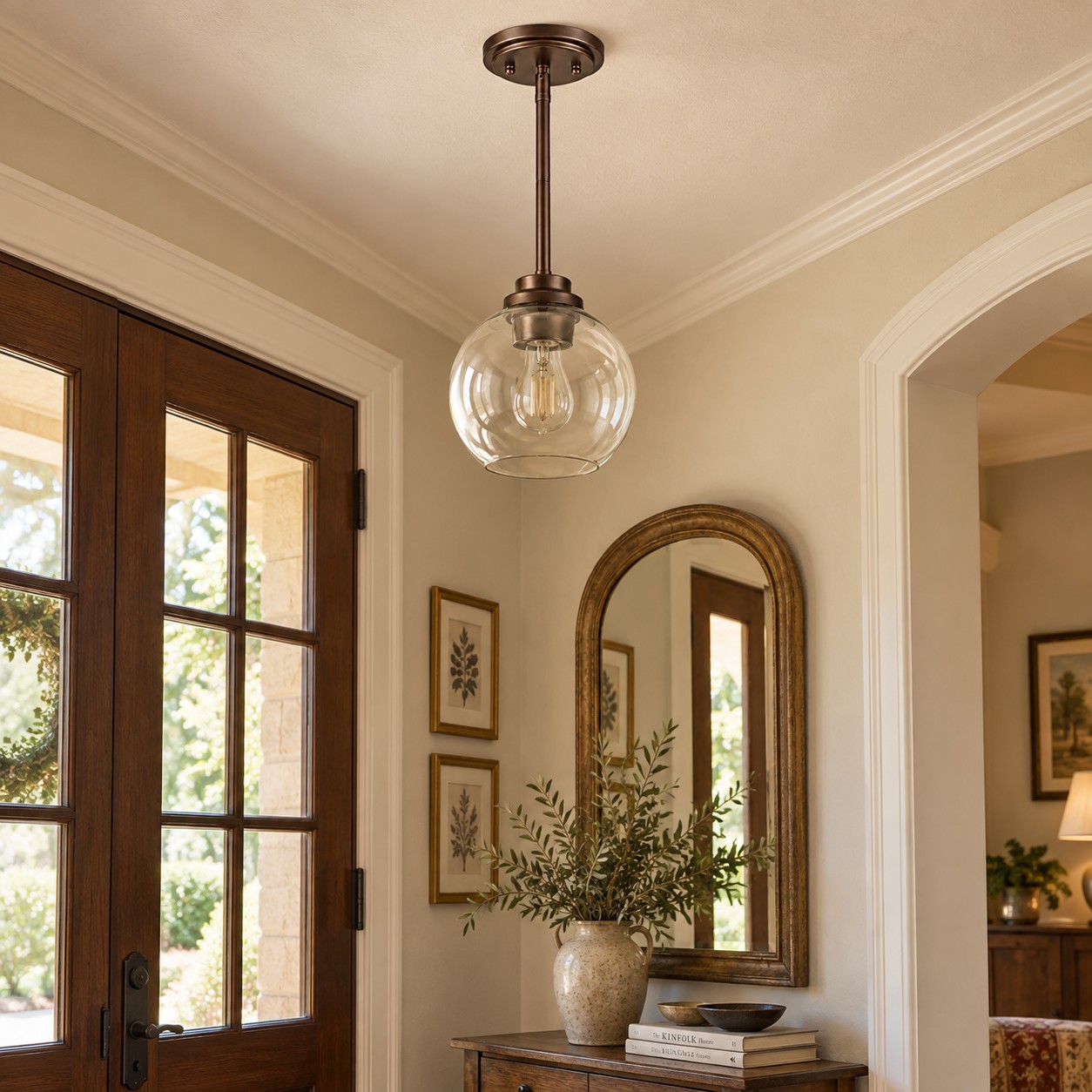 Clear Glass Globe Pendant with metal finish options and three styles