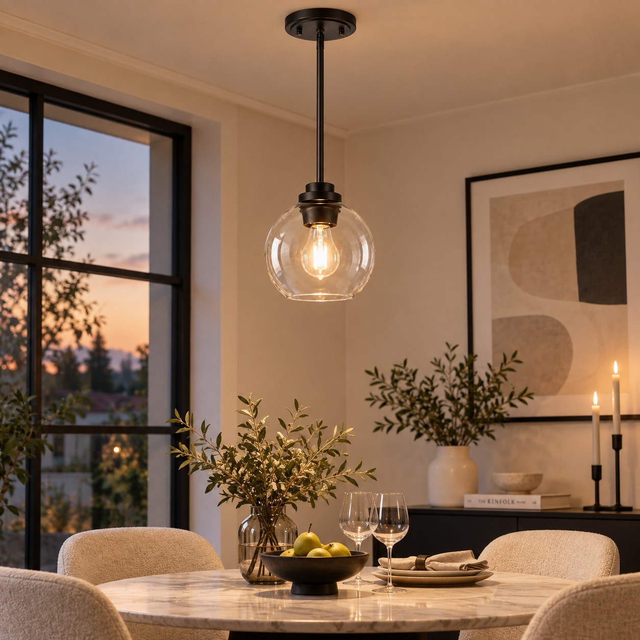 Clear Glass Globe Pendant with metal finish options and three styles