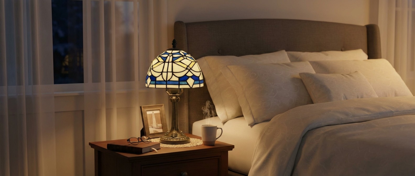 Traditional Tiffany lamp in a cozy room setting