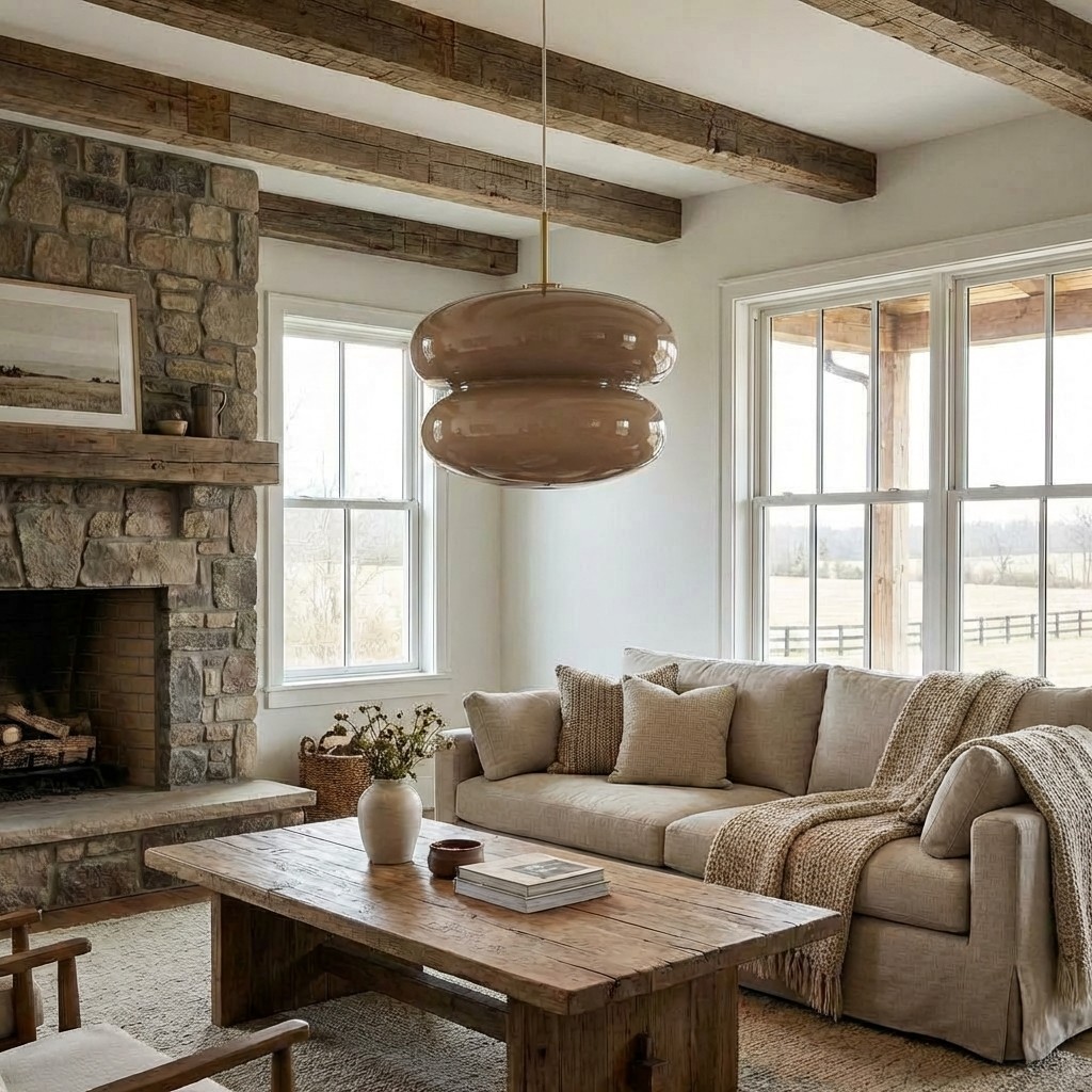 Cirren pendant light in a rustic living room