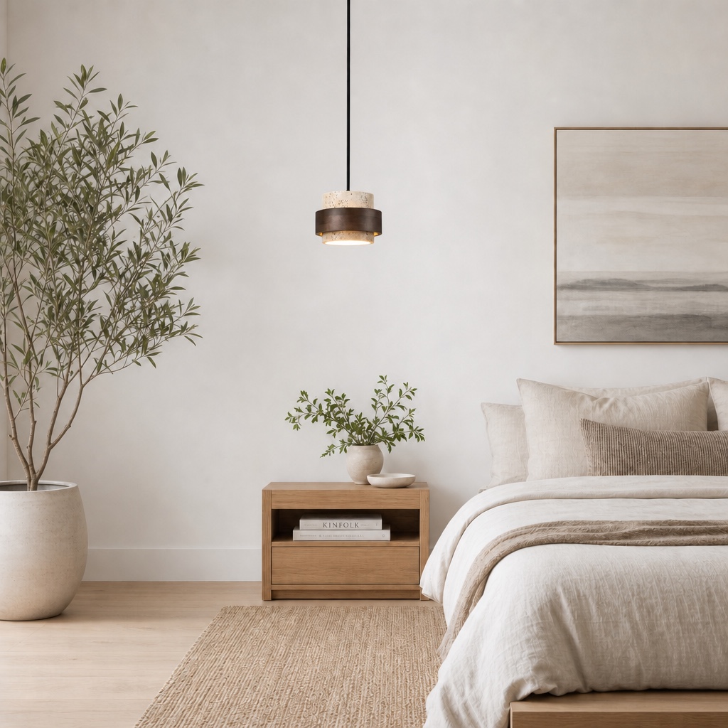 MokuStone pendant in a calm bedroom