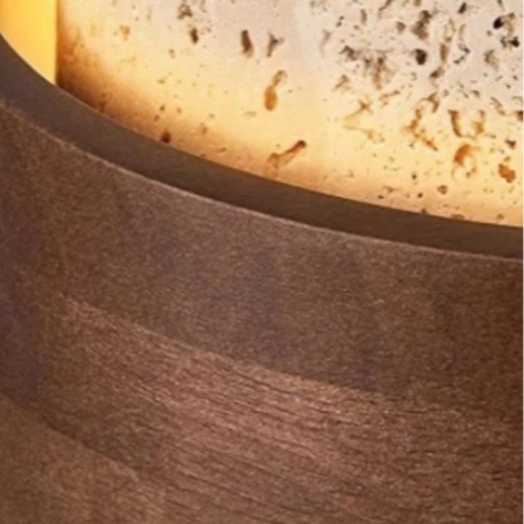 Warm illuminated travertine and wood detail