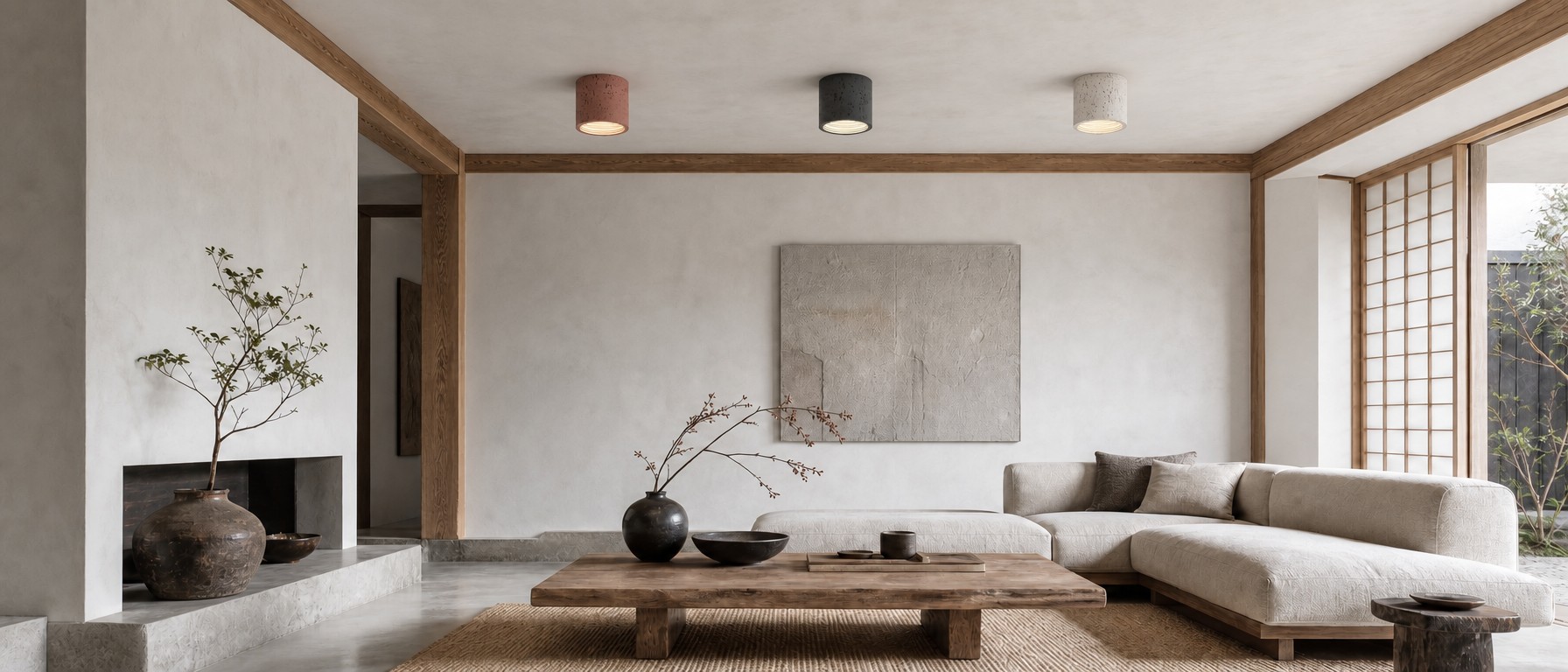 Sabiara ceiling lights styled in a Japandi living room