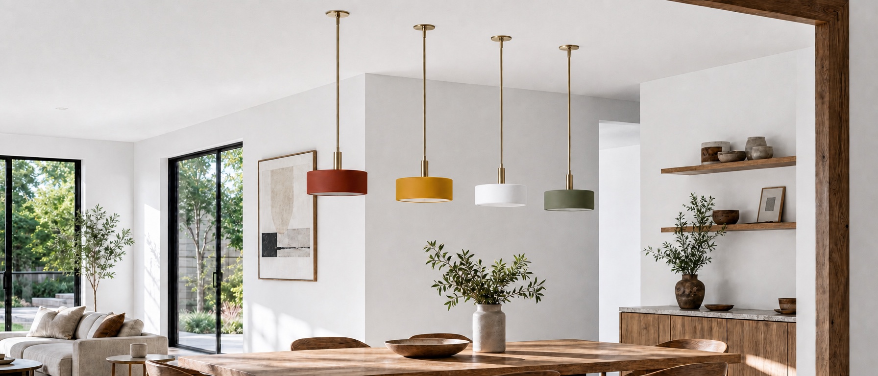 Lampade a sospensione della Collezione Cerova in uno spazio pranzo coordinato