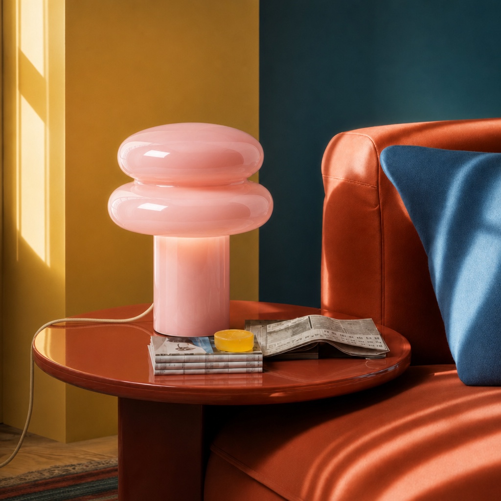 Cirren table lamp in pink beside a sofa