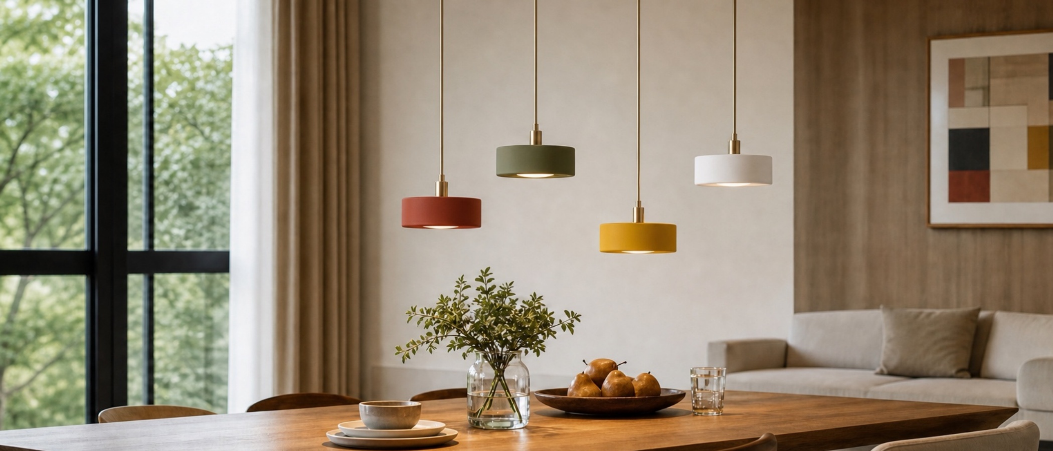 Lampade a sospensione Cerova posizionate sopra un tavolo da pranzo moderno